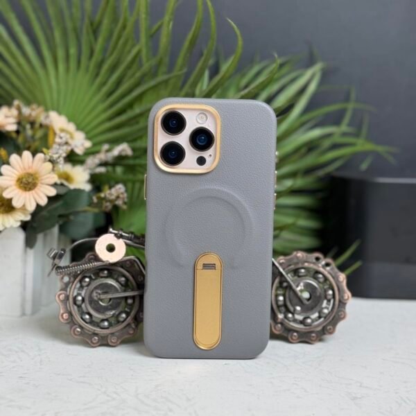 Leather Case with MagSafe and Metal Stand for iPhone Models