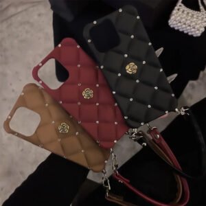 Floral Glitter Silicone Case with Chain for iPhone Models