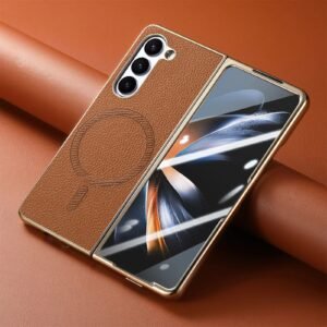 Litchi Pattern Electroplated Leather Case for Samsung Z Fold price in Bangladesh 7