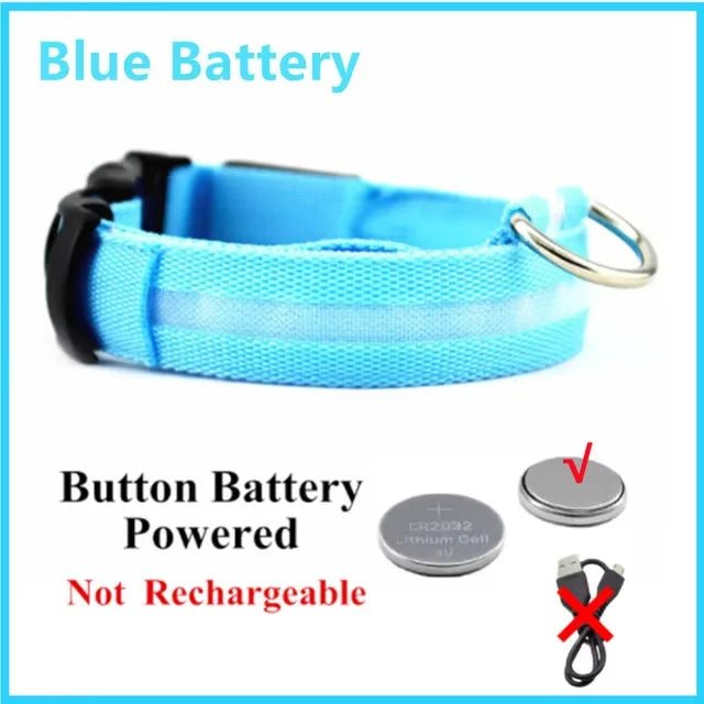 LED Nylon Dog Collar Adjustable Night Safety Glow 13