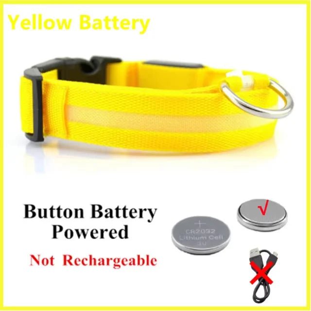 LED Nylon Dog Collar Adjustable Night Safety Glow 14