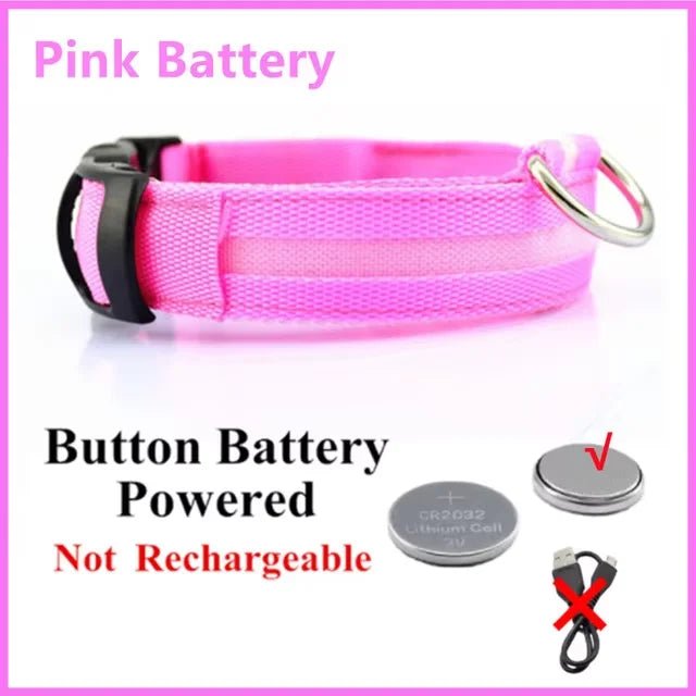 LED Nylon Dog Collar Adjustable Night Safety Glow 15