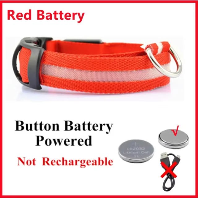 LED Nylon Dog Collar Adjustable Night Safety Glow 18