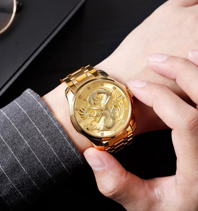 Men's Gold Dragon Quartz Watch 3
