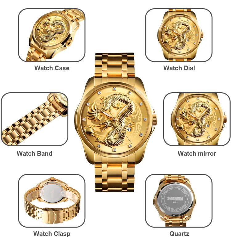 Men's Gold Dragon Quartz Watch 4