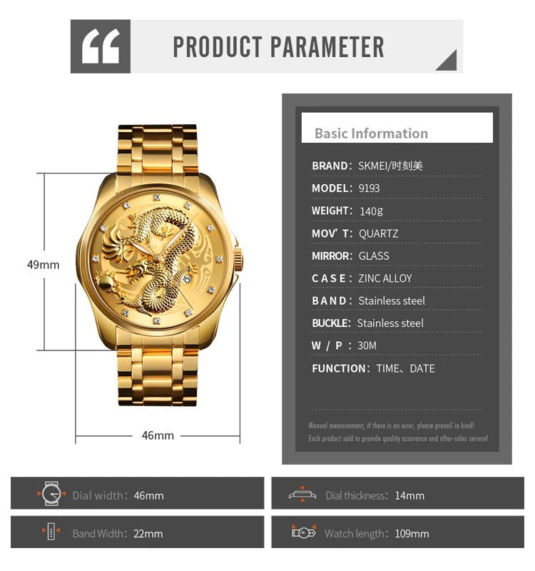 Men's Gold Dragon Quartz Watch 5