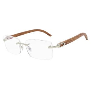 Men's Titanium Rimless Glasses with Wood Temples 6