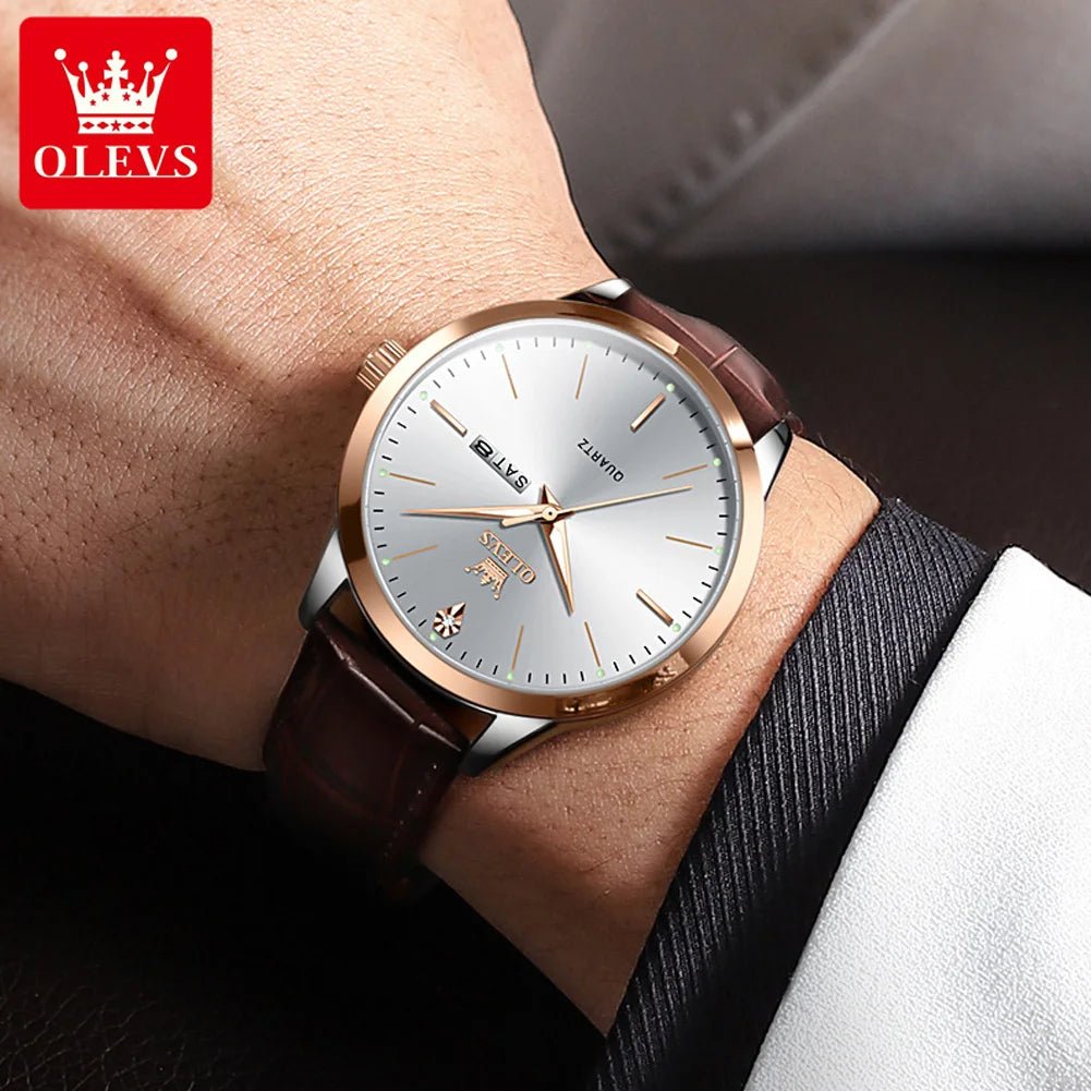 OLEVS Luxury Men's Quartz Watch with Leather Strap and Calendar 2