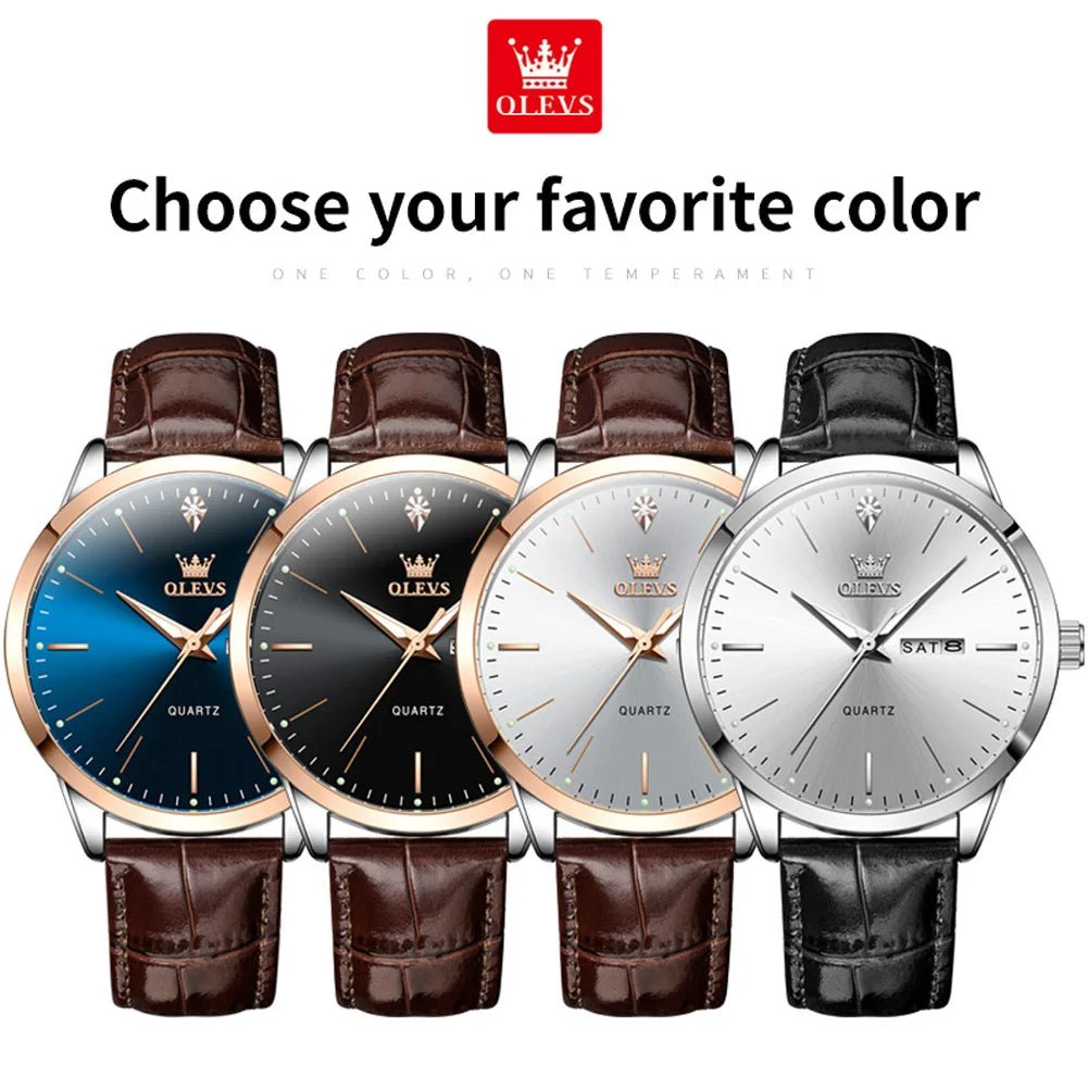 OLEVS Luxury Men's Quartz Watch with Leather Strap and Calendar 4