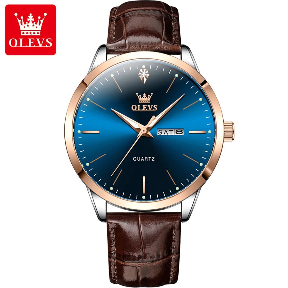 OLEVS Luxury Men's Quartz Watch with Leather Strap and Calendar 6