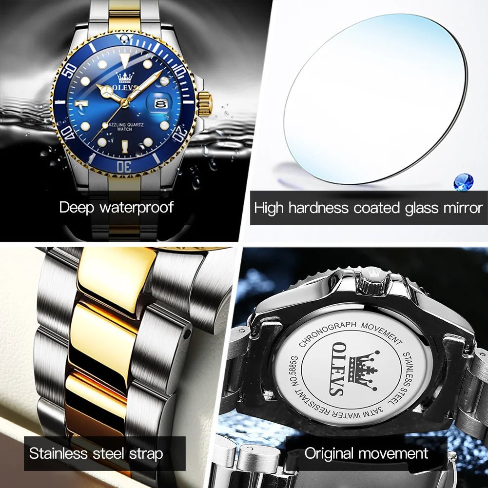 OLEVS Men's Quartz Waterproof Stainless Steel Watch 3