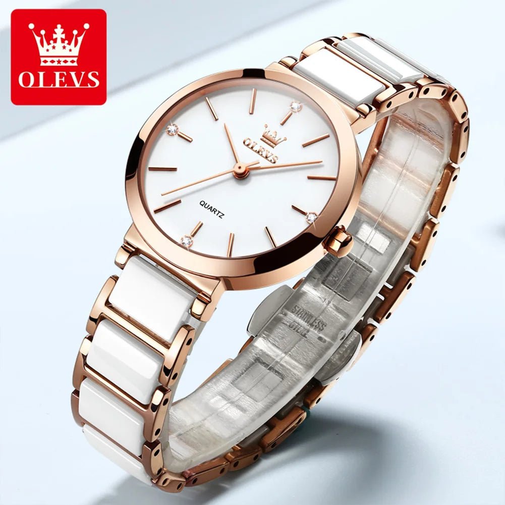 OLEVS Women's Luxury Ceramic Watch with Bracelet 1