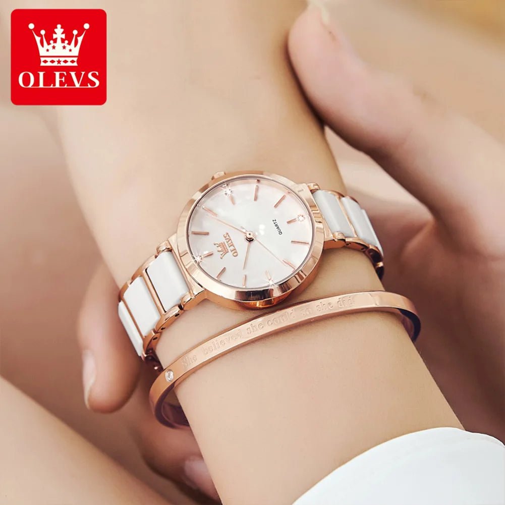 OLEVS Women's Luxury Ceramic Watch with Bracelet 2