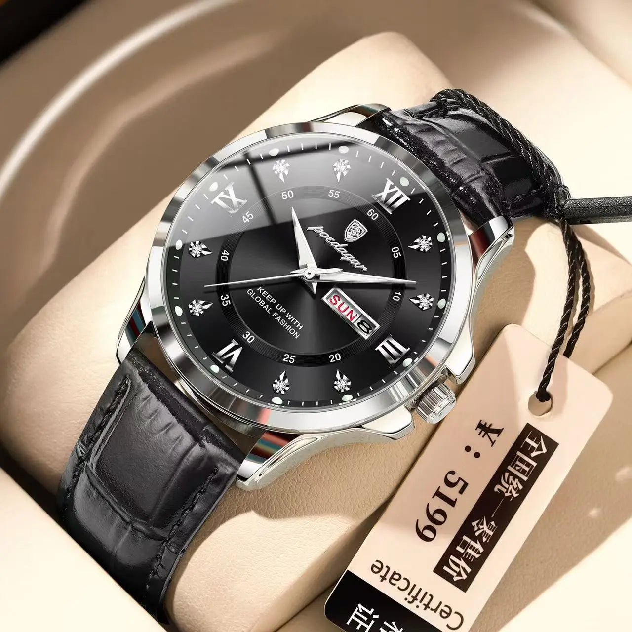POEDAGAR 855 Men's Luxury Dual Calendar Waterproof Watch 12