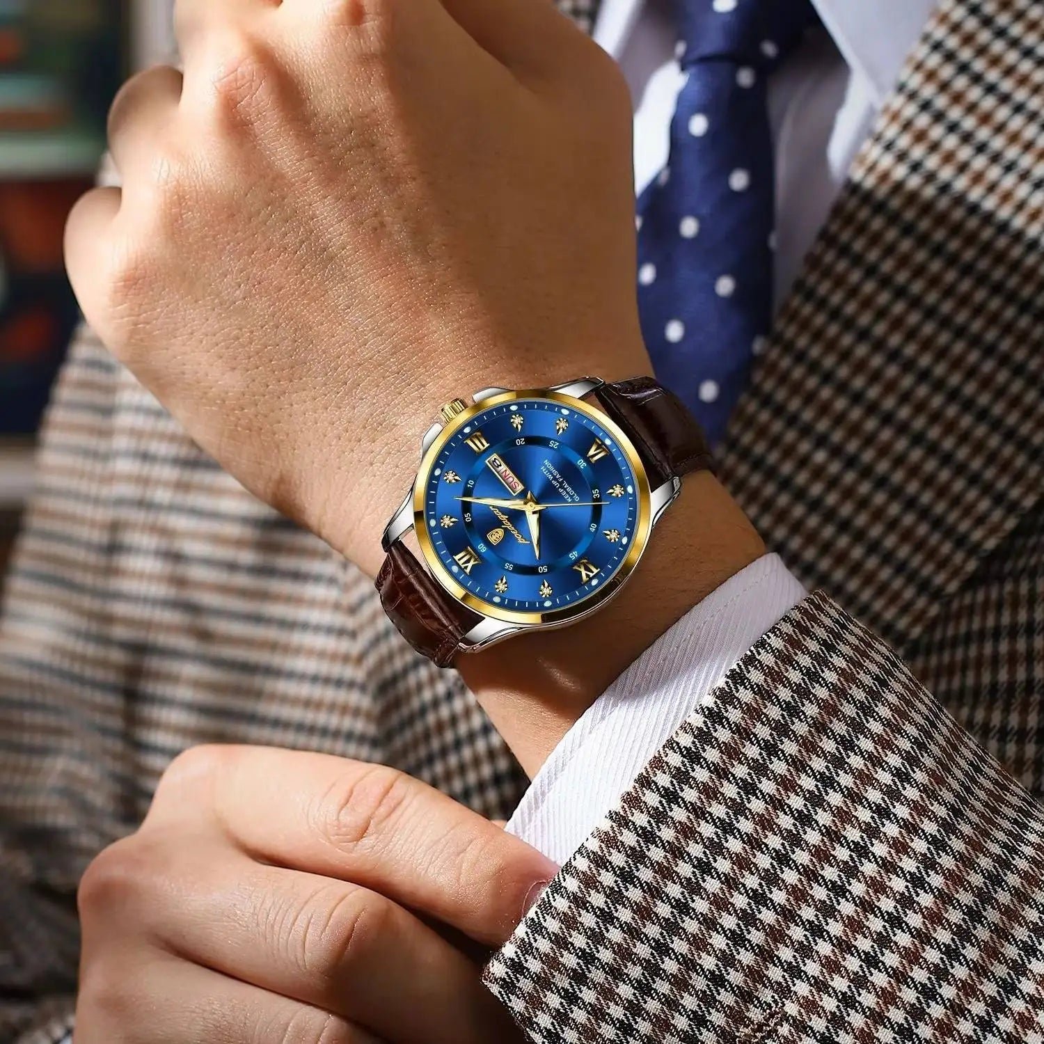 POEDAGAR 855 Men's Luxury Dual Calendar Waterproof Watch 2