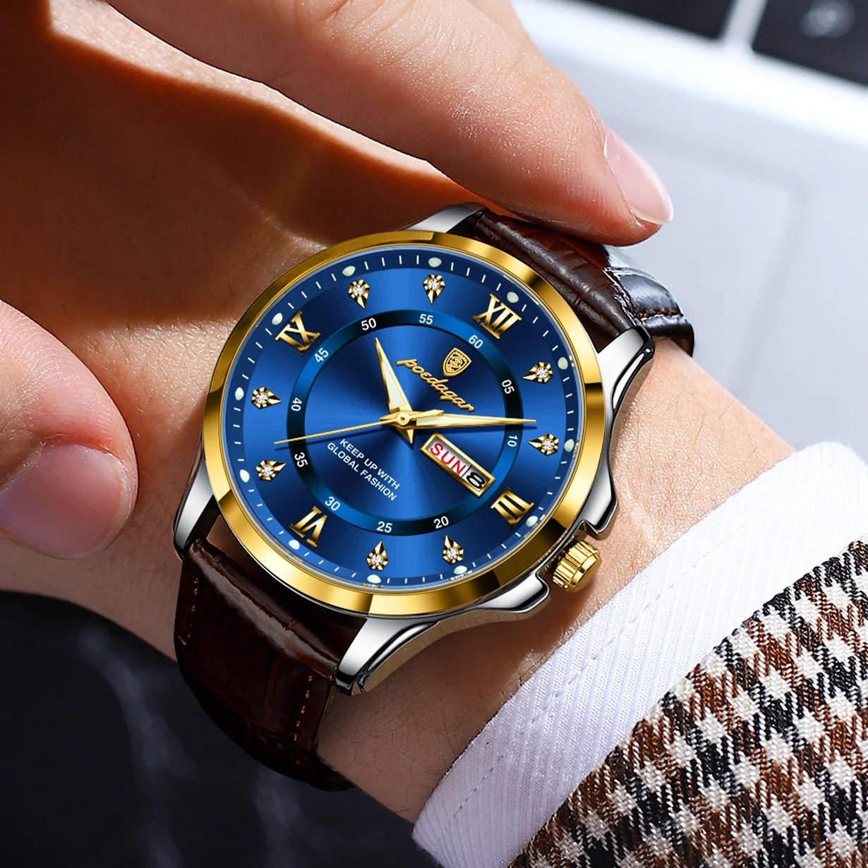 POEDAGAR 855 Men's Luxury Dual Calendar Waterproof Watch 3
