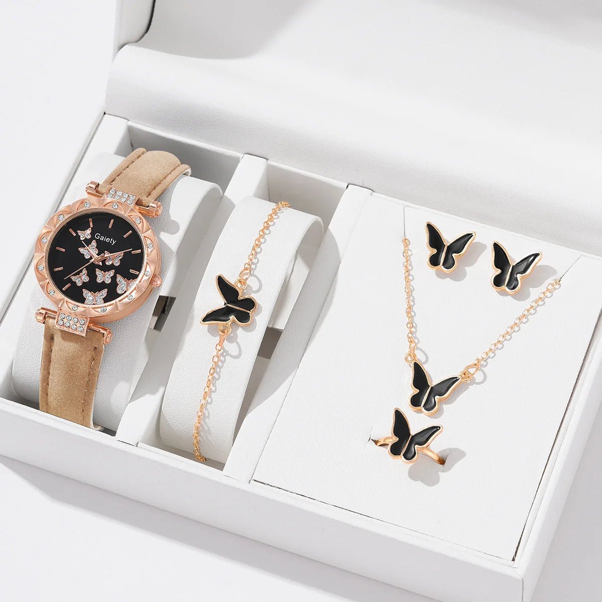 Women's Luxury Watch & Jewelry Set - 6pc Butterfly Design 9