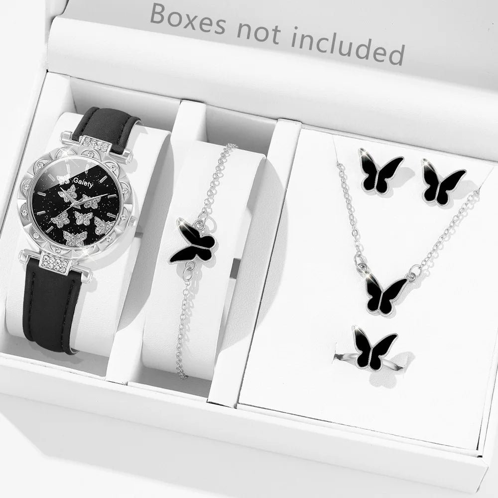 Women's Luxury Watch & Jewelry Set - 6pc Butterfly Design 12