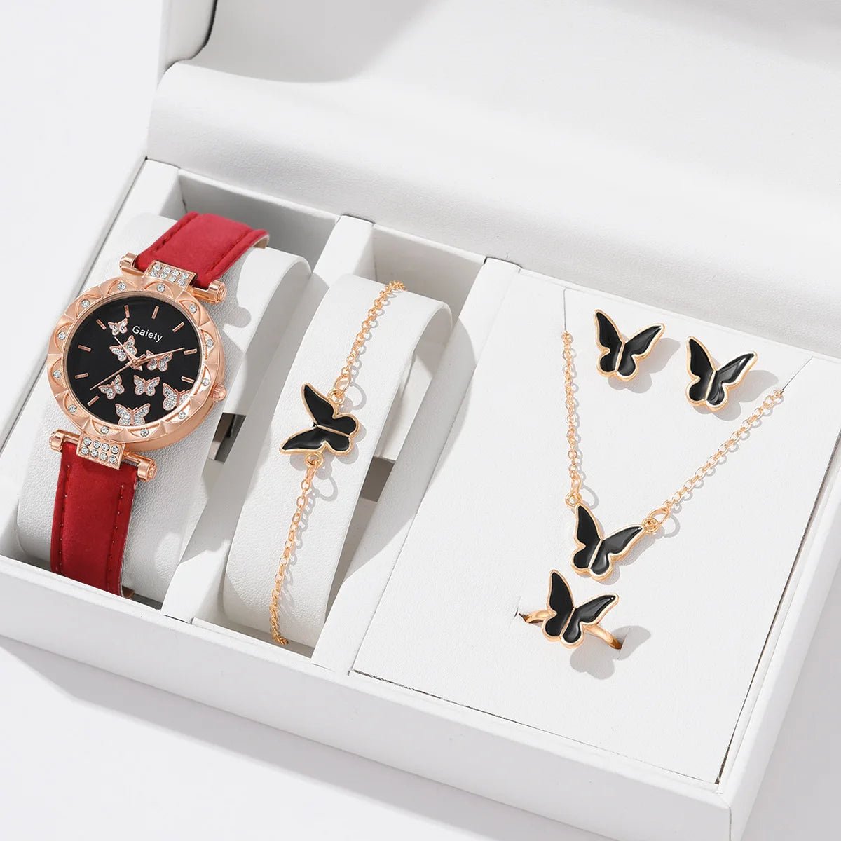 Women's Luxury Watch & Jewelry Set - 6pc Butterfly Design 6