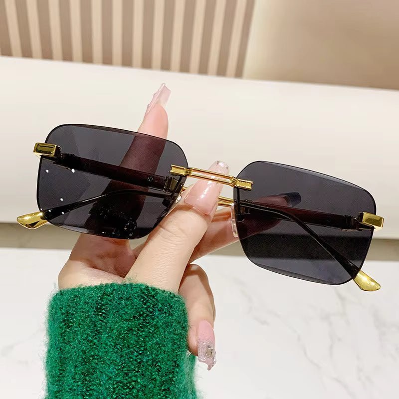 Wood Grain Temple Metal Rimless Sunglasses 1