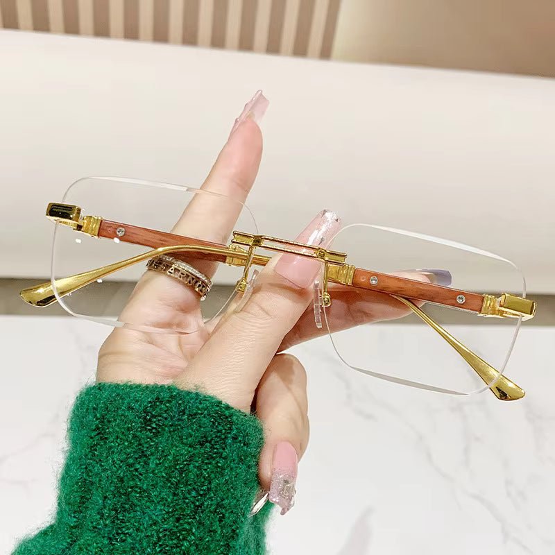 Wood Grain Temple Metal Rimless Sunglasses 3